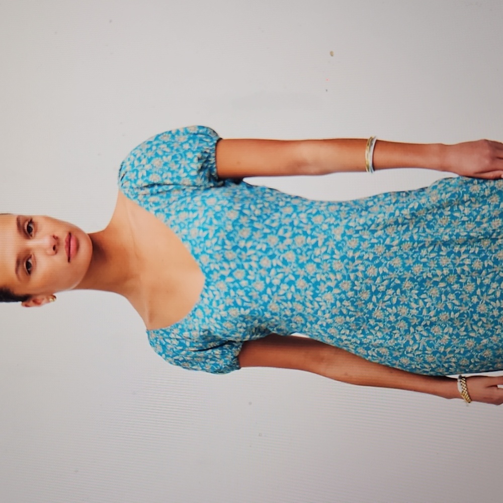 Cap-Sleeve Midi Floral Blue Dress - Picture 4 of 4